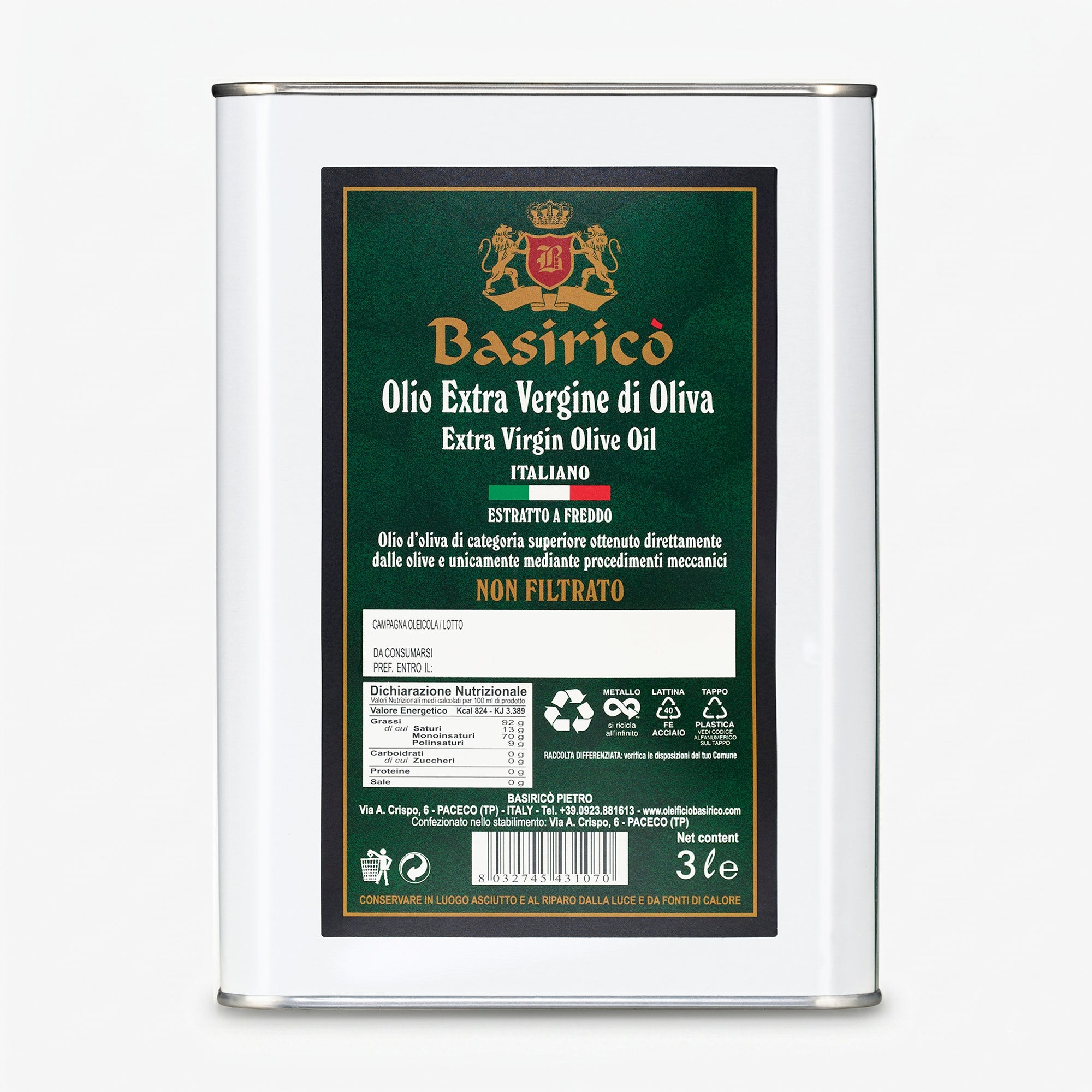 Basirico Unfiltered 3L Tin